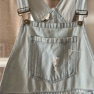100% Cotton Light Blue Wide-Leg Denim Overalls